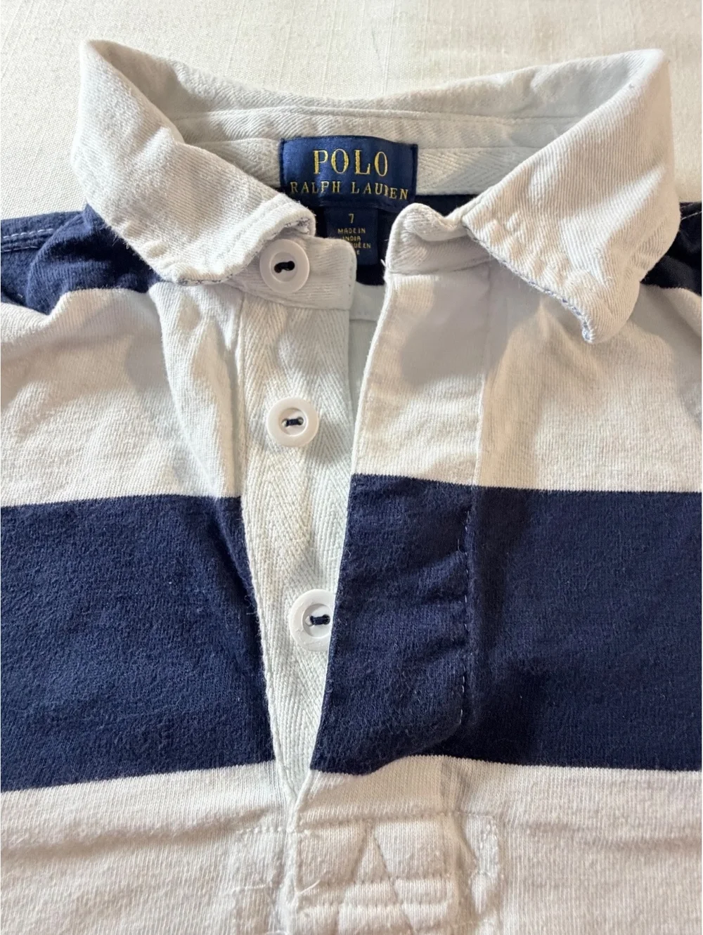 Polo Ralph Lauren Boys' Long Sleeve Rugby Shirt Size 7 Navy and White Striped